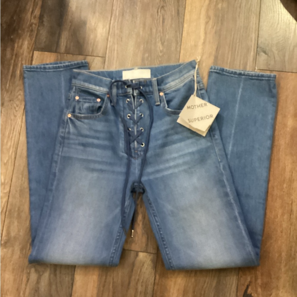 MOTHER High-Rise Lace-Up Light Blue Jeans